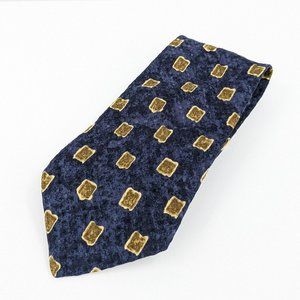 Ermenegildo Zegna Tie Navy Olive Tan 100% Silk Made in Italy Geometric Art Deco
